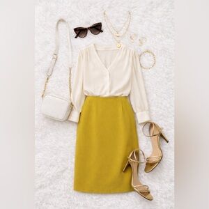 Jones New York 100% Silk Chartreuse Midi Skirt | Size 4 | Fully Lined